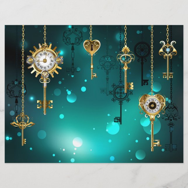 アンティークスケルトン鍵の緑の背景 レターヘッド (正面)