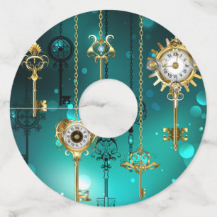 アンティークスケルトン鍵の緑の背景 ワイングラスタグ