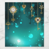 アンティークスケルトン鍵の緑の背景 ワインラベル (シングルラベル)