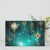 アンティークスケルトン鍵の緑の背景 便箋 (スタンド正面)