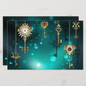 アンティークスケルトン鍵の緑の背景 便箋 (正面/裏面)