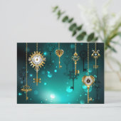 アンティークスケルトン鍵の緑の背景 出欠カード (スタンド正面)