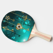 アンティークスケルトン鍵の緑の背景 卓球ラケット (横)