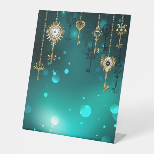 アンティークスケルトン鍵の緑の背景 台座サイン (正面)