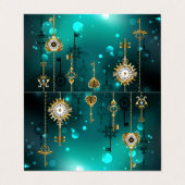 アンティークスケルトン鍵の緑の背景 名刺 (外部フラット)