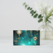 アンティークスケルトン鍵の緑の背景 名刺 (スタンド正面)