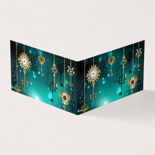 アンティークスケルトン鍵の緑の背景 名刺 (外部)