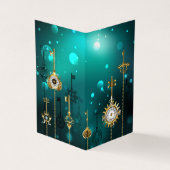 アンティークスケルトン鍵の緑の背景 名刺 (外部)