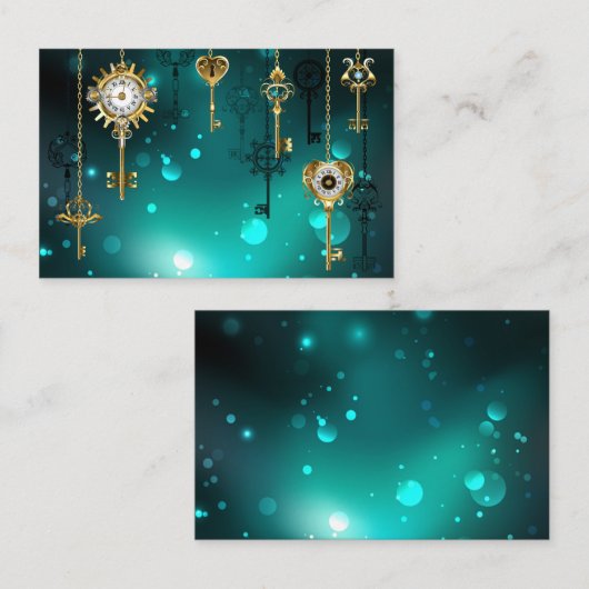 アンティークスケルトン鍵の緑の背景 名刺 (正面/裏面)