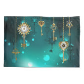 アンティークスケルトン鍵の緑の背景 枕カバー (裏面-左)