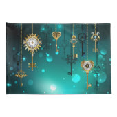 アンティークスケルトン鍵の緑の背景 枕カバー (裏面-右)