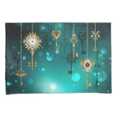 アンティークスケルトン鍵の緑の背景 枕カバー (正面右)