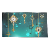 アンティークスケルトン鍵の緑の背景 枕カバー (裏面)