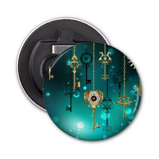 アンティークスケルトン鍵の緑の背景 栓抜き (正面)