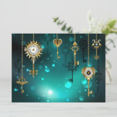 アンティークスケルトン鍵の緑の背景 案内状 (スタンド正面)