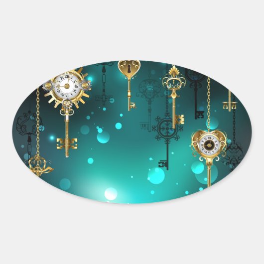 アンティークスケルトン鍵の緑の背景 楕円形シール (正面)