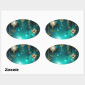 アンティークスケルトン鍵の緑の背景 楕円形シール (シート)