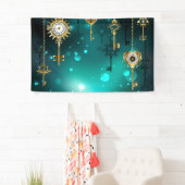 アンティークスケルトン鍵の緑の背景 横断幕 (インサイチュ)