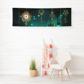 アンティークスケルトン鍵の緑の背景 横断幕 (インサイチュ)