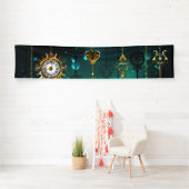 アンティークスケルトン鍵の緑の背景 横断幕 (インサイチュ)