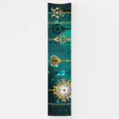 アンティークスケルトン鍵の緑の背景 横断幕 (縦)