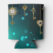 アンティークスケルトン鍵の緑の背景 缶クーラー (正面)