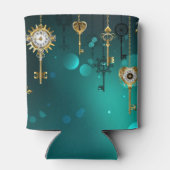 アンティークスケルトン鍵の緑の背景 缶クーラー (裏面)