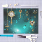 アンティークスケルトン鍵の緑の背景 薄葉紙 (クラフト)