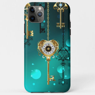 アンティークスケルトン鍵の緑の背景 iPhone 11 PRO MAXケース