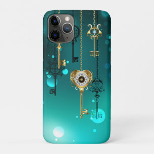 アンティークスケルトン鍵の緑の背景 iPhone 11 PROケース