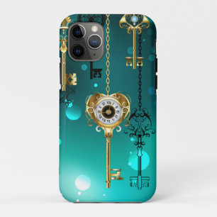 アンティークスケルトン鍵の緑の背景 iPhone 11 PROケース