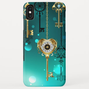 アンティークスケルトン鍵の緑の背景 iPhone XS MAXケース