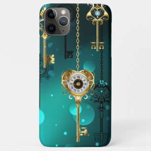 アンティークスケルトン鍵の緑の背景 iPhone 11 PRO MAXケース