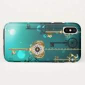 アンティークスケルトン鍵の緑の背景 Case-Mate iPhoneケース (裏面(横))