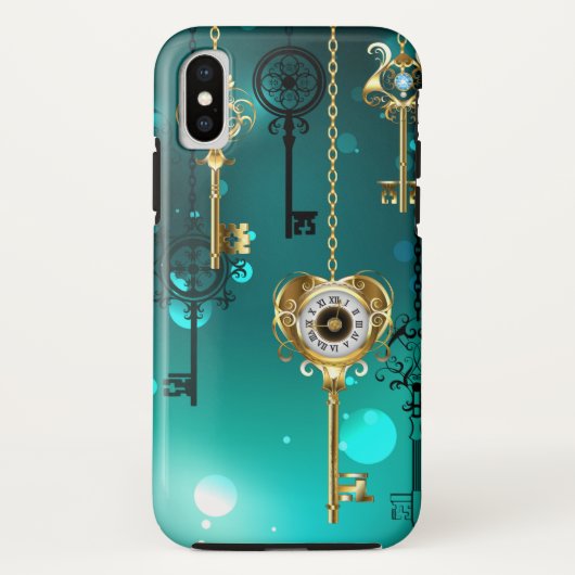 アンティークスケルトン鍵の緑の背景 Case-Mate iPhoneケース (裏面)