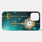 アンティークスケルトン鍵の緑の背景 Case-Mate iPhoneケース (裏面 (横))