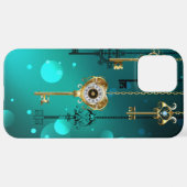 アンティークスケルトン鍵の緑の背景 iPhoneケース (裏面横)