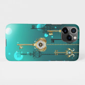 アンティークスケルトン鍵の緑の背景 iPhoneケース (裏面横)