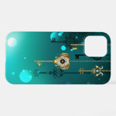 アンティークスケルトン鍵の緑の背景 iPhoneケース (裏面横)