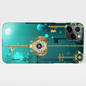 アンティークスケルトン鍵の緑の背景 iPhoneケース (裏面横)