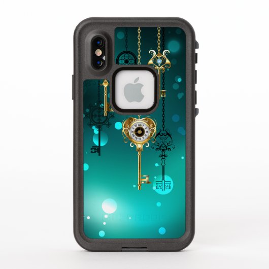 アンティークスケルトン鍵の緑の背景 LifeProof iPhoneケース (裏面)