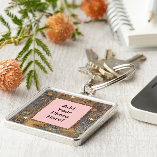 アンティークスケルトン鍵フレーム自分の写真を追加 キーホルダー (側面)