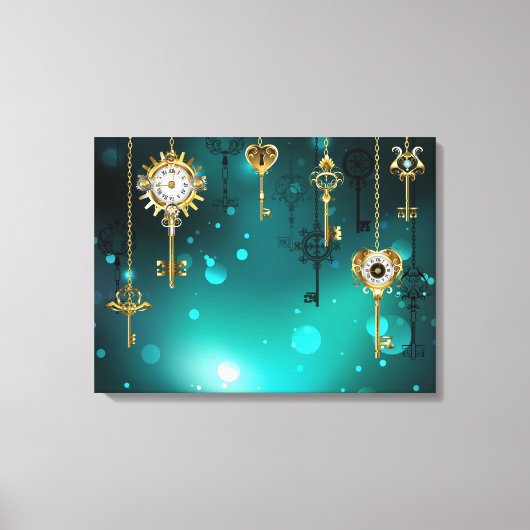 アンティークスケルトン鍵（緑） キャンバスプリント (正面)