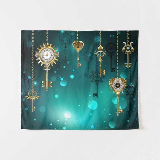 アンティークスケルトン鍵（緑） タペストリー (正面(横))