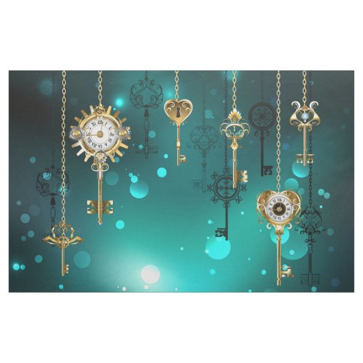 アンティークスケルトン鍵（緑） ファブリック (ヤード)