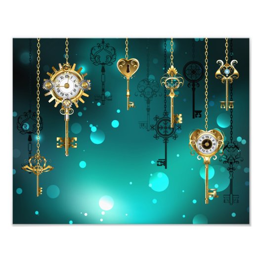 アンティークスケルトン鍵（緑） フォトプリント            (正面)