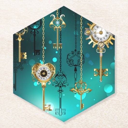 アンティークスケルトン鍵（緑） ペーパーコースター (正面)