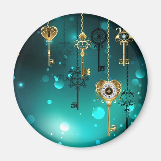 アンティークスケルトン鍵（緑） マグネット (正面)