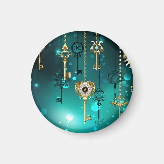 アンティークスケルトン鍵（緑） マグネット (正面)