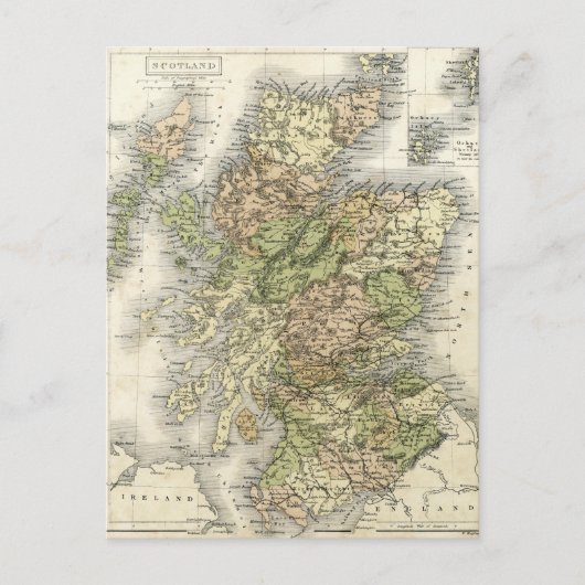 アンティークスコットランドの地図 ポストカード (正面)